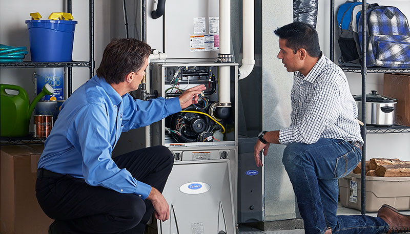Technician evaluating a furnace for repair or replacement in Granite Bay