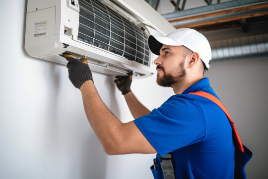 HVAC technician installing a mini split air conditioner in Granite Bay