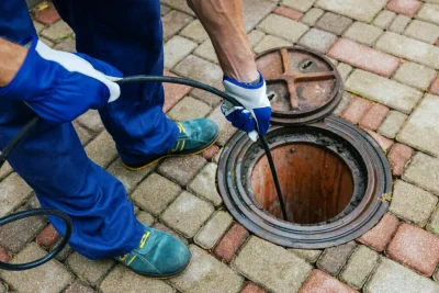 Plumber cleaning an outdoor sewer drain in Granite Bay